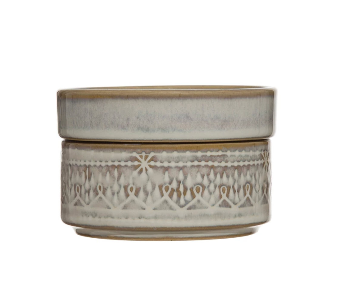 Round Decorative Stoneware Stackable Container