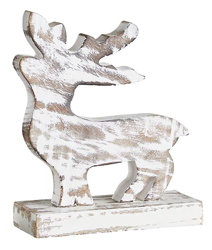 Wooden White Deer with Base