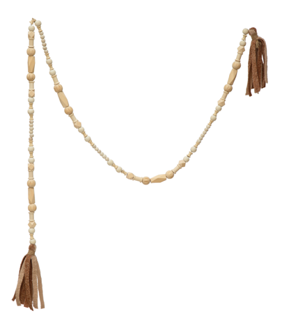 Paulownia wood bead garland with fabric tassel