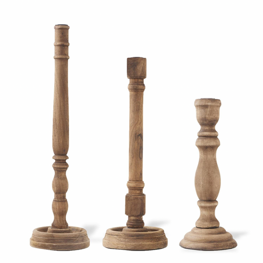 Brown Wood Taper Candle Holders