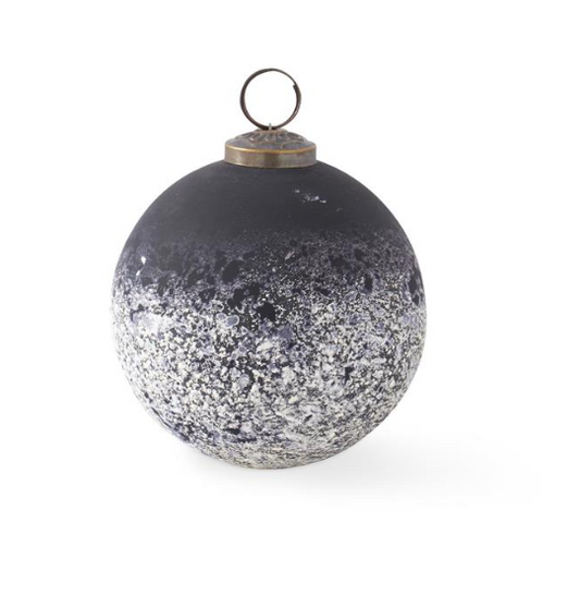 4 Inch Black & Half White w/Speckles Glass Ornament
