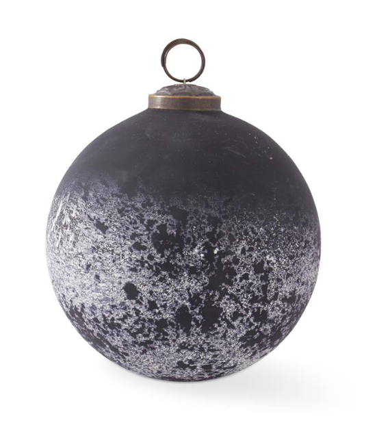 5 Inch Black & Half White w/Speckles Glass Ornament