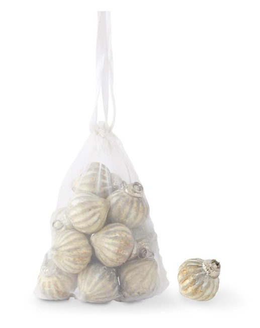 Bag of 12 Mini Matte Silver w/Gold Onion Ornaments