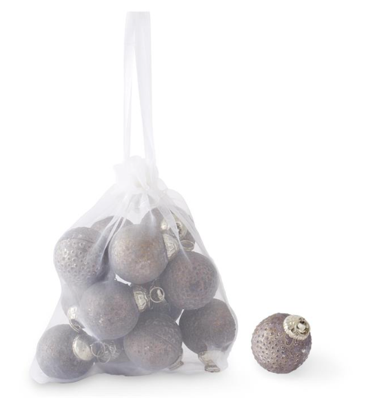 Bag of 12 One Inch Matte Grey Dot Ornaments