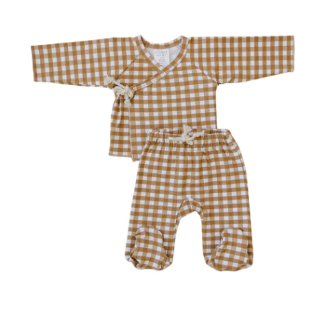 Mustard Gingham Cotton Layette Set By Mebie Baby