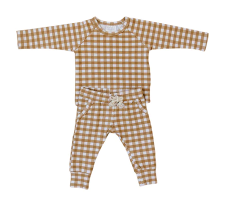 Mustard Gingham Two-piece Pocket Set By Mebie Baby