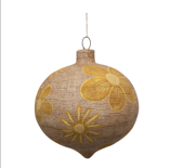 15 1/2 in Round Paper Mache Ornament with Yellow Flowers