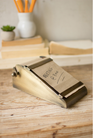 Desk Top Note Roll in Antique Brass Dispenser