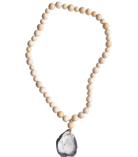 Mango Wood Beads w/Oyster Shell Pendant