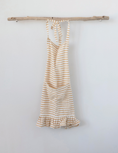 Cotton Striped Apron with Ruffle