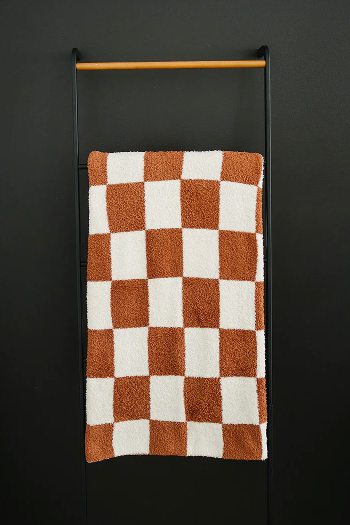 Rust Checkered Plush Blanket