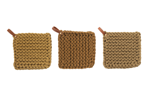 Crocheted Pot Holder with Leather