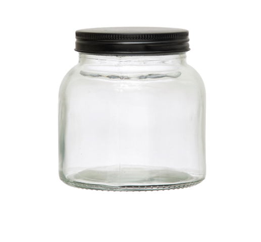 Glass Jar with Black Metal Lid