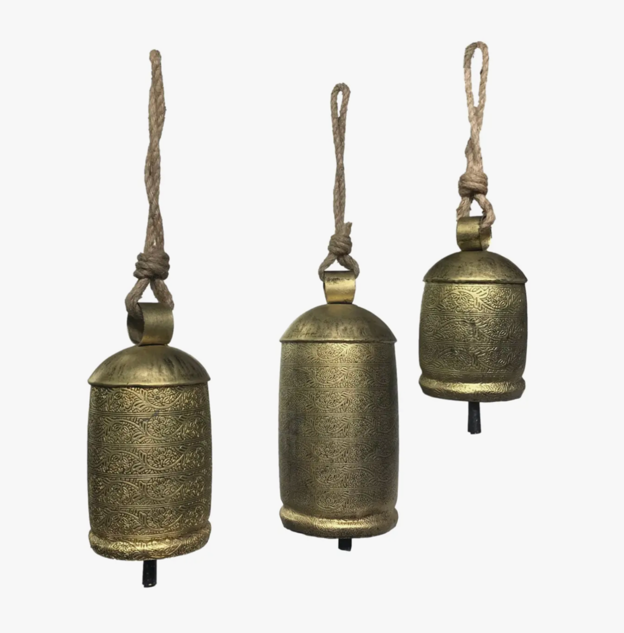 Etched Metal Holiday Cowbells-Burnished Gold Finish