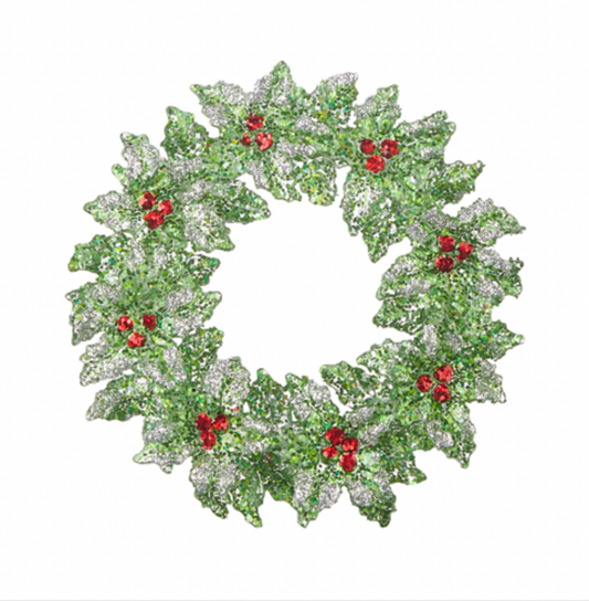 Glittered Holly Wreath Ornament