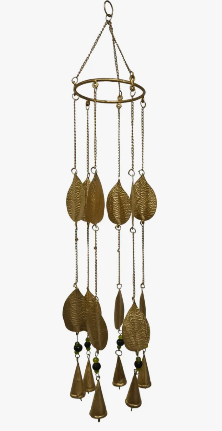 Laurel Leaf Hanging Bell Chime with Glass Beads