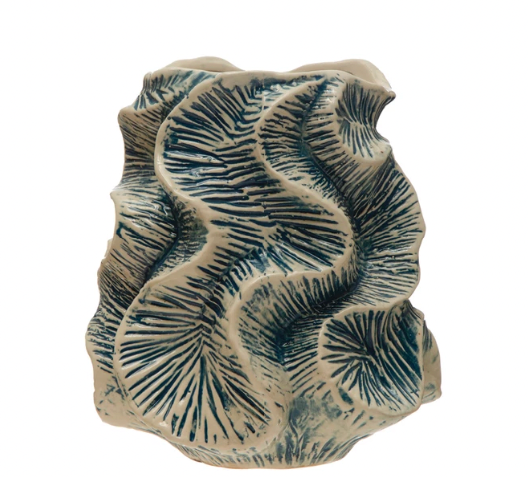 Textured Stoneware Organic Shaped Vase, Reactive Glaze