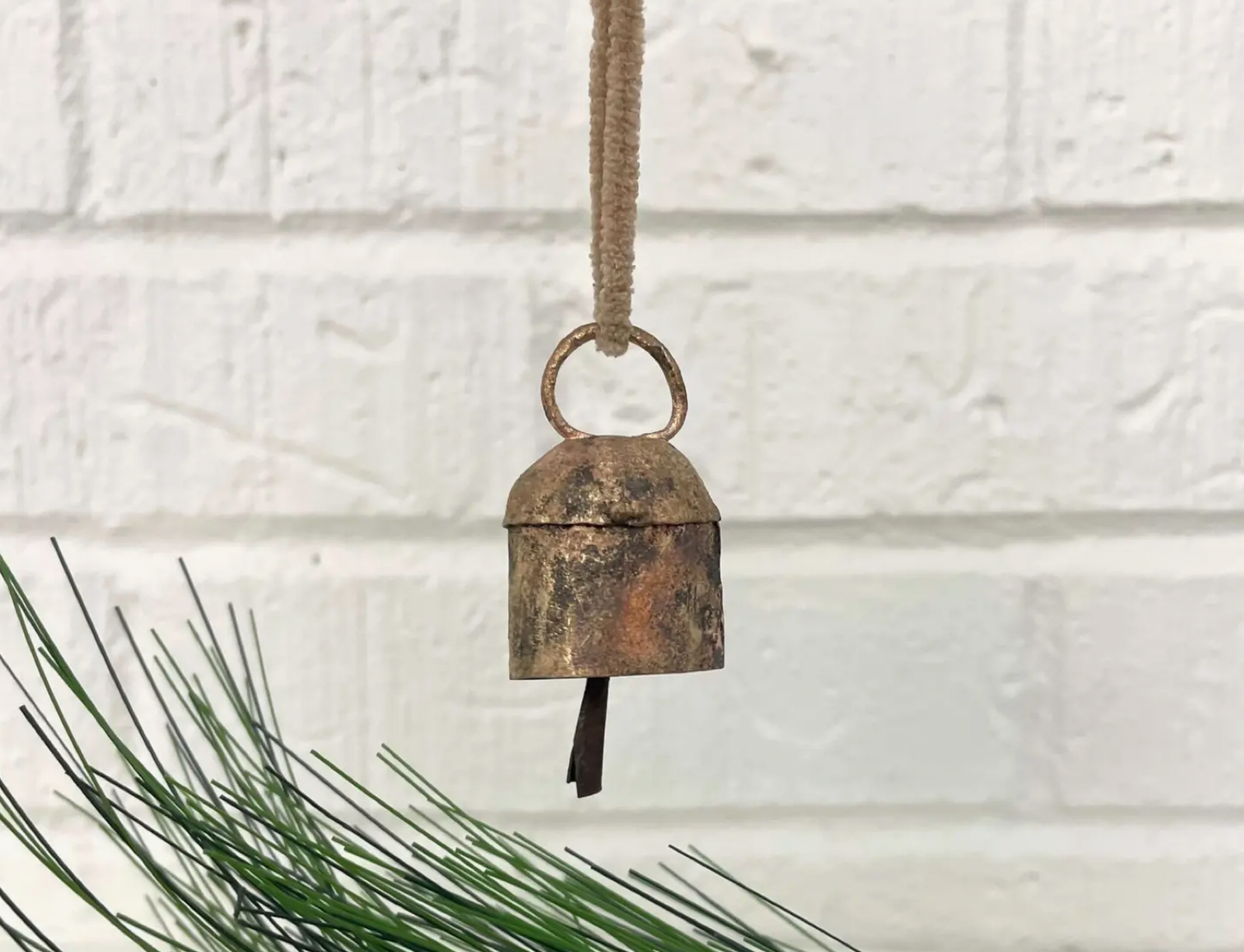 Rustic Tin Bell Ornament with Brass Finish