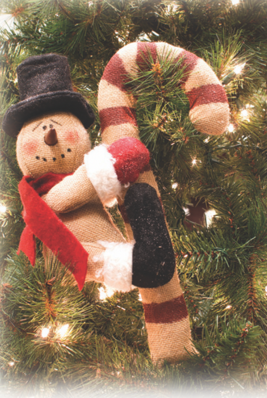 Burlap Snowman with Candy Cane