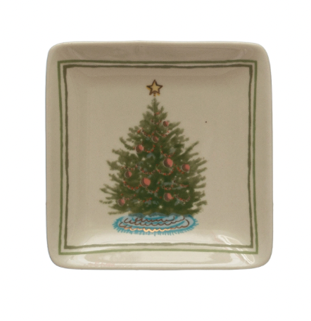 Square Stoneware Plate with Christmas Icon