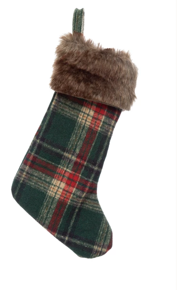 Fabric Flannel Stocking with Faux Fur Cuff