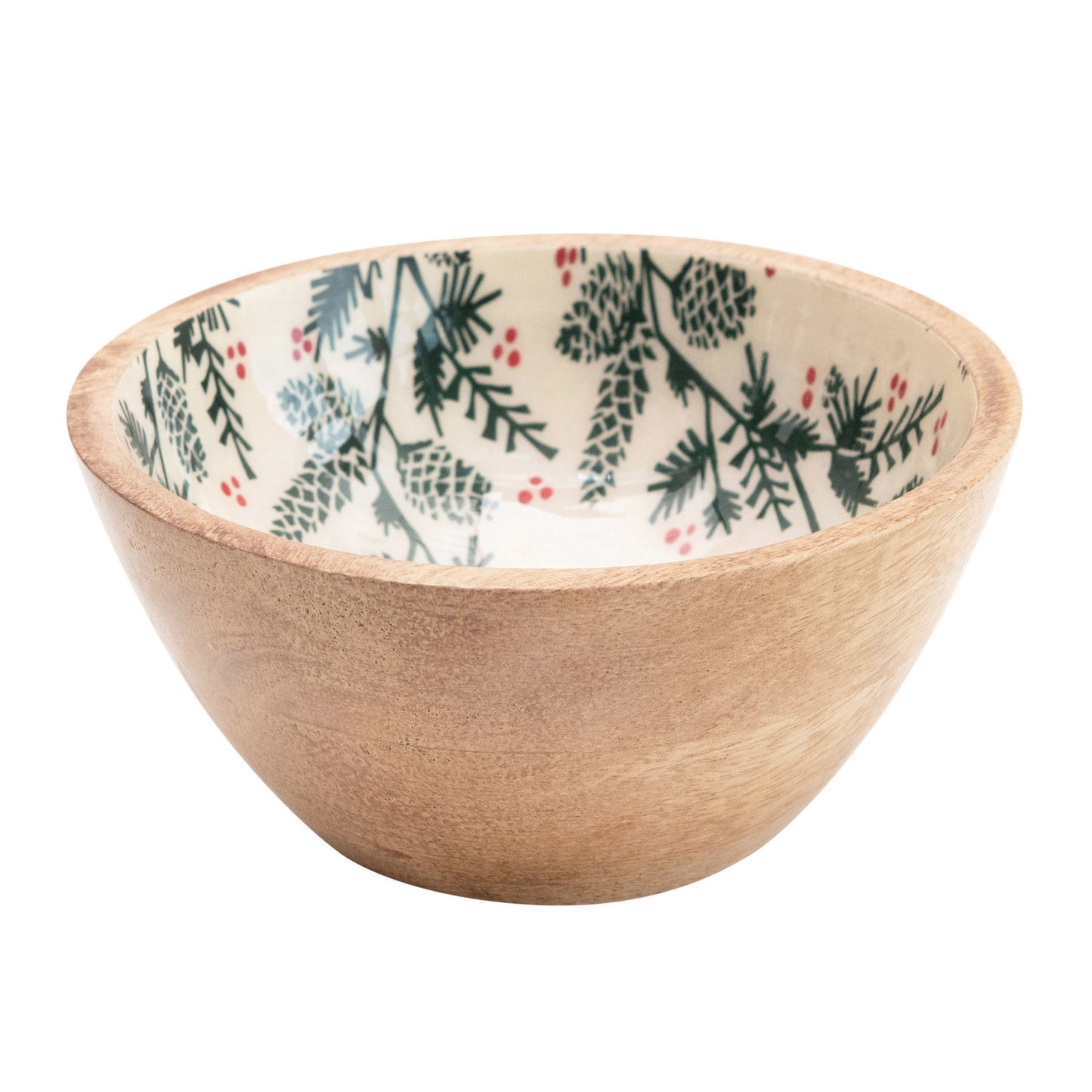 Enameled Mango Wood Bowl w/ Pine Pattern