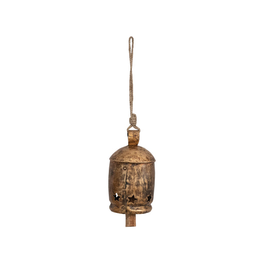 Metal Bell on Jute Rope w/ Star Cut-Outs